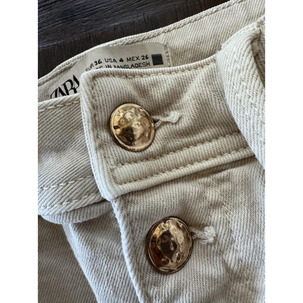Zara Straight Jeans Womens 4 Beige Sand Wash Cropped Mid Rise Stretch Denim